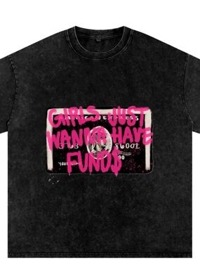 Black Graphic Tee with Pink 'Girls Just Wanna Have Funds' Print